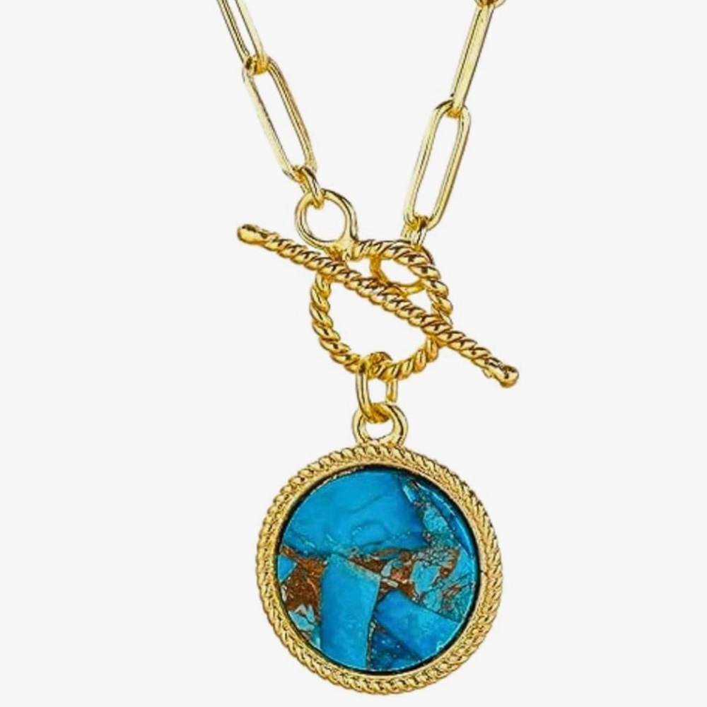 NEW 14k Gold Plated Copper Turquoise Pendant Necklace